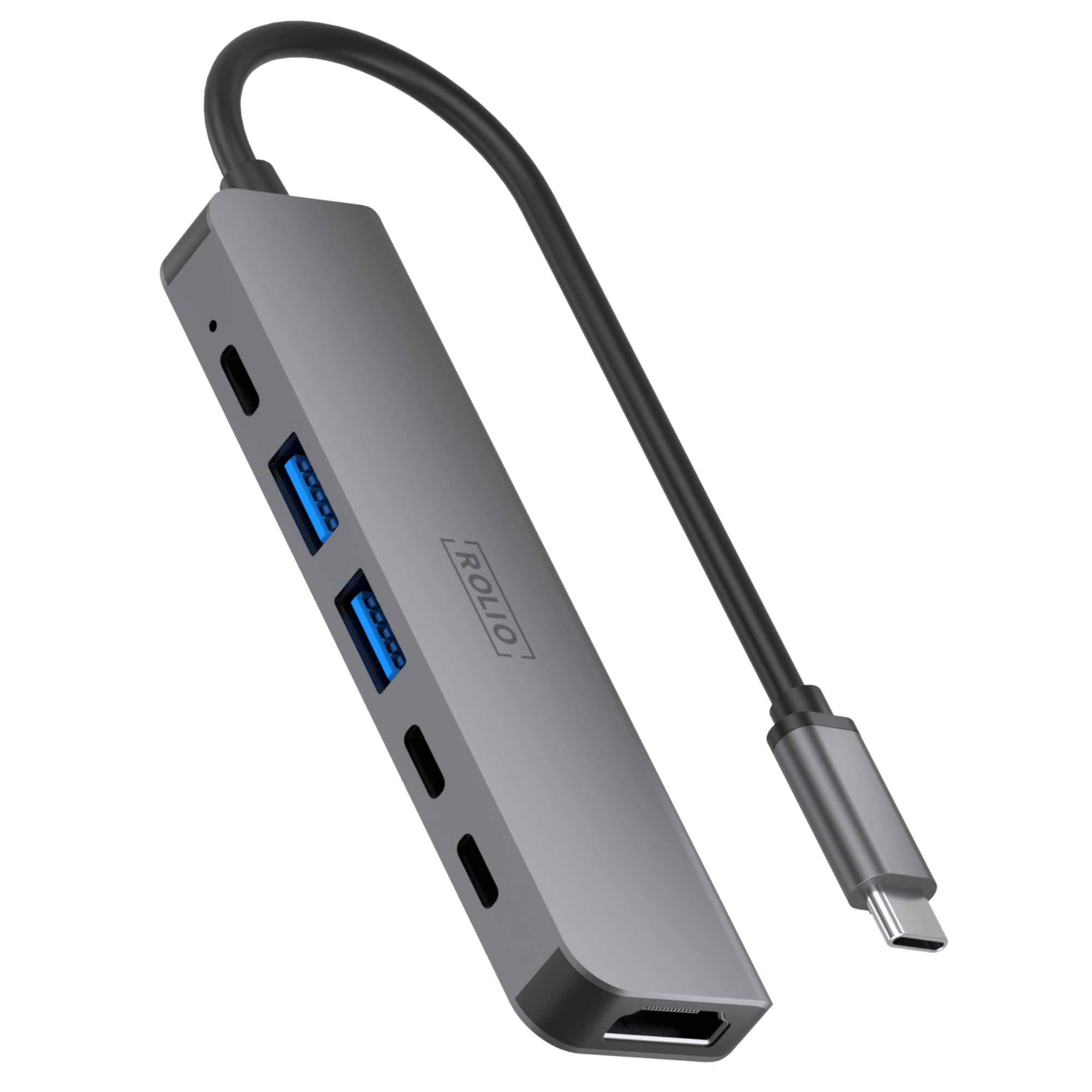 Rolio USB C Hub - 6 in 1 - HDMI - 3x USB-C - 2x USB-A