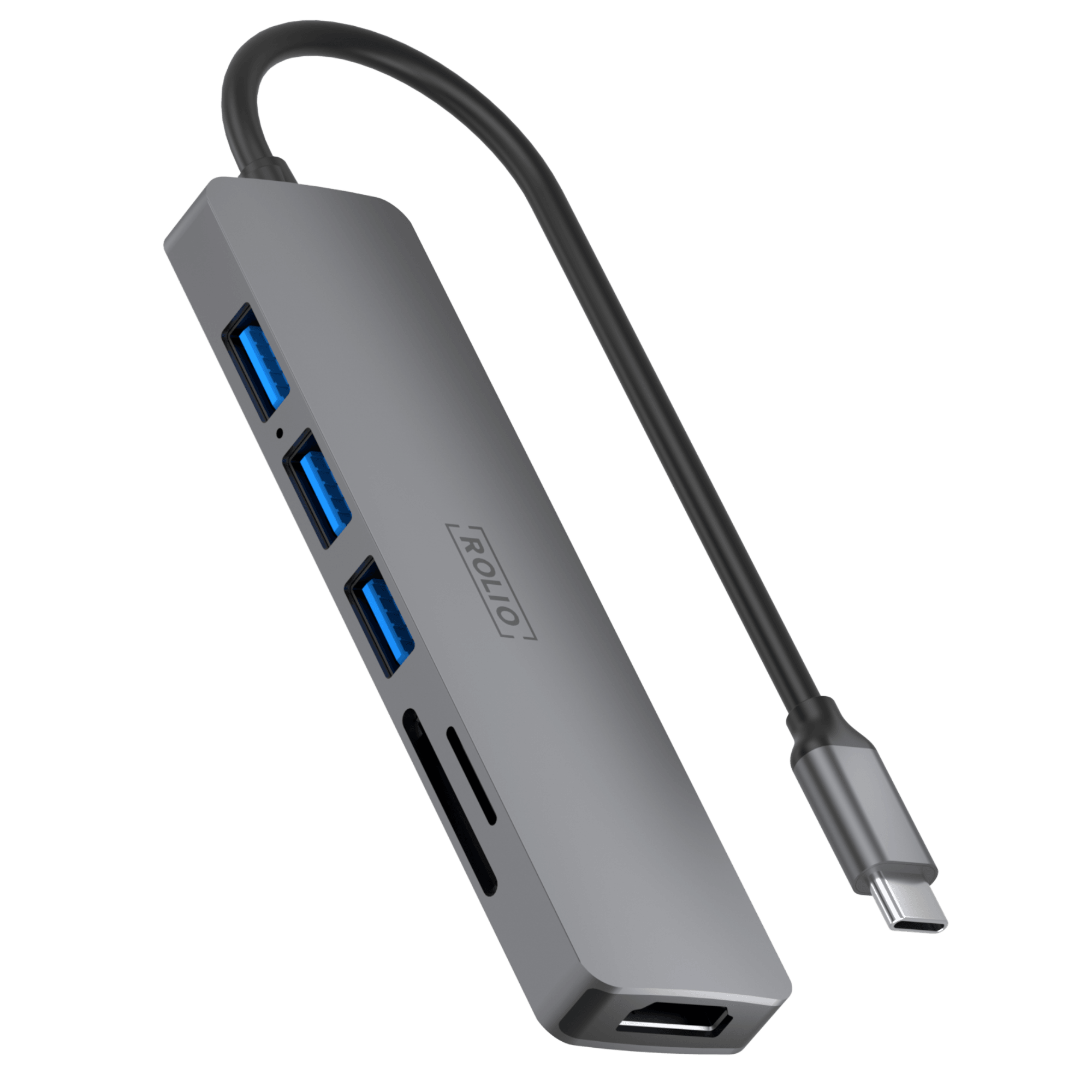 Rolio USB-C Hub - 6 in 1 - HDMI - SD/TF - 3x USB 3.0