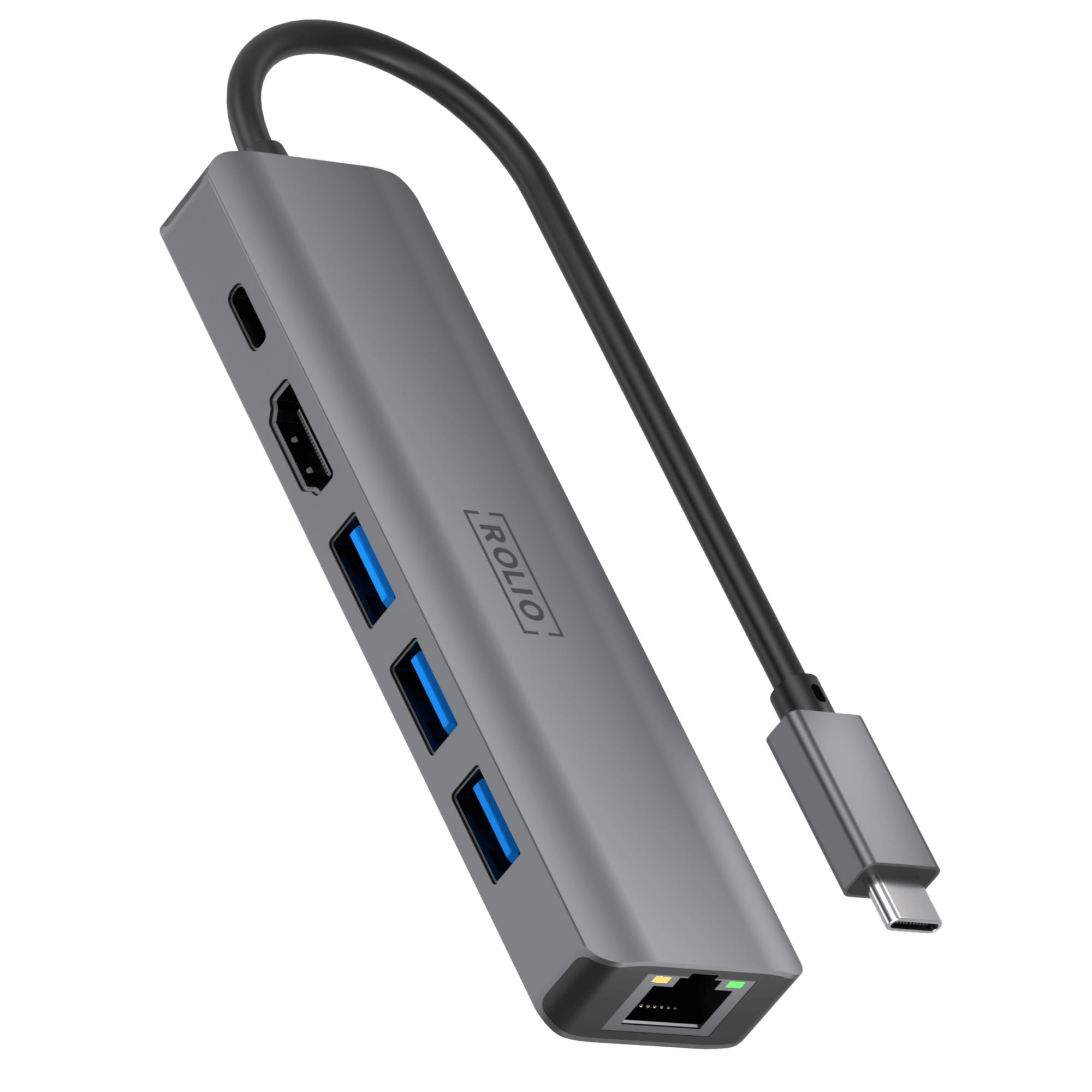 Rolio USB C Hub - 6 in 1 - 1Gbps Ethernet RJ45 - HDMI - USB-C Opladen - 3x USB 3.0