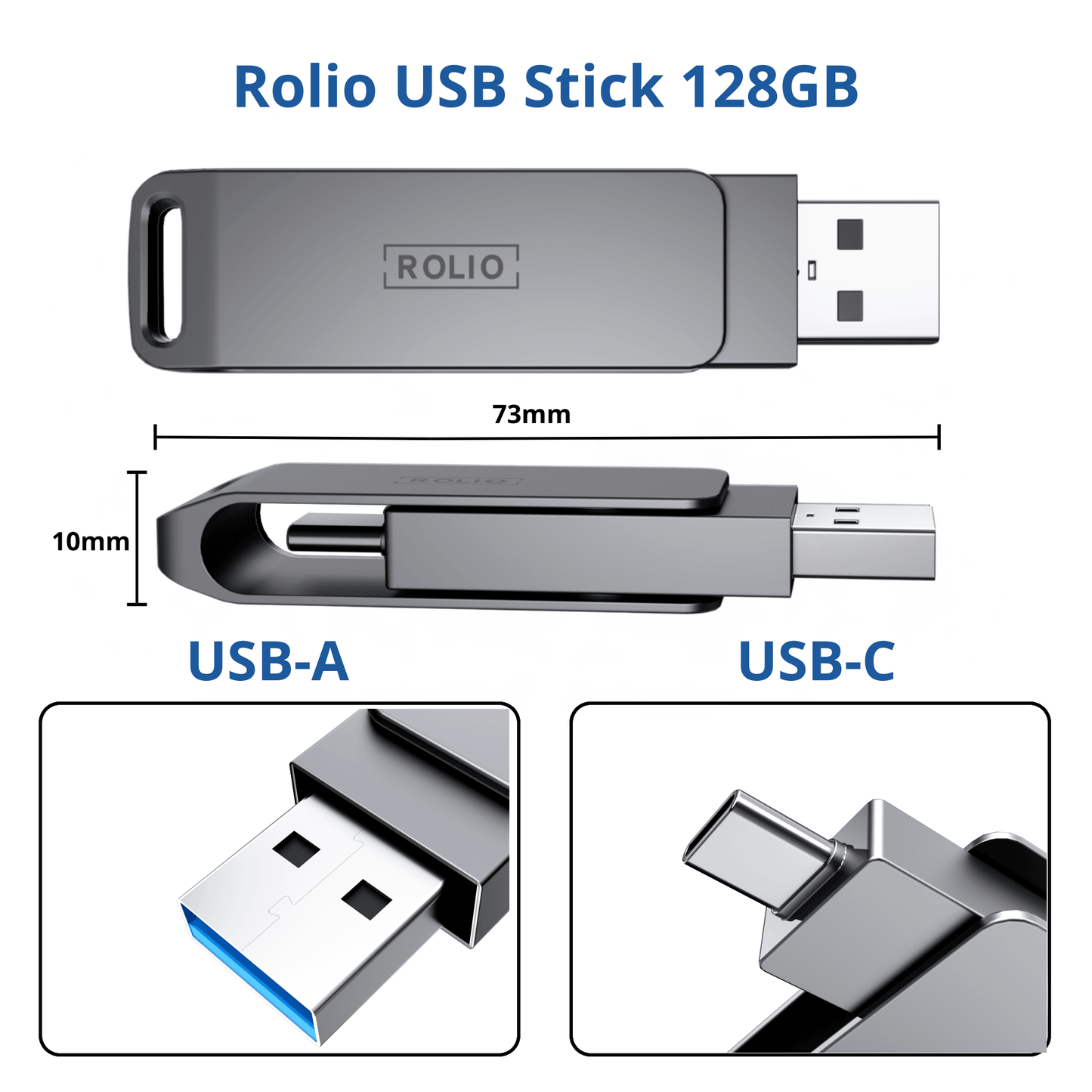 Rolio USB Stick 128 GB - USB C en USB A - 800Mbps - USB 3.0