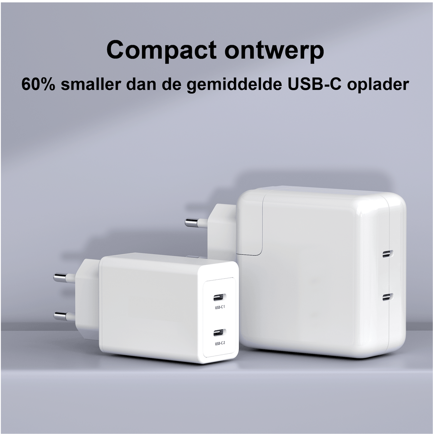 Rolio Oplader 45W - 2x USB C - Inclusief USB-C kabel 2 meter - Snellader - Rolio