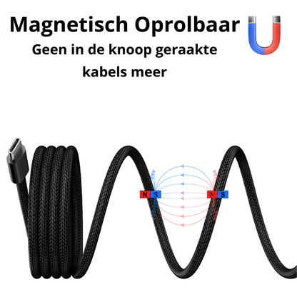 Rolio USB C naar USB A Kabel - Magnetisch Oprollen - 2 Meter - 100W Oplaadkabel - Universeel - Rolio