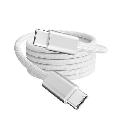 Rolio USB C Kabel - Magnetisch Oprollen - 1 Meter - 100W Oplaadkabel - USB C naar USB C - Wit - Rolio