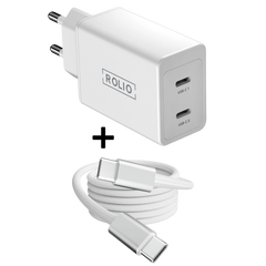 Rolio Oplader 45W - 2x USB C - Inclusief USB-C kabel 2 meter - Snellader